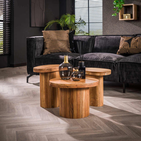 Coffee tables - Round coffee table set of 3 Adam robust acacia wood - Dimehouse