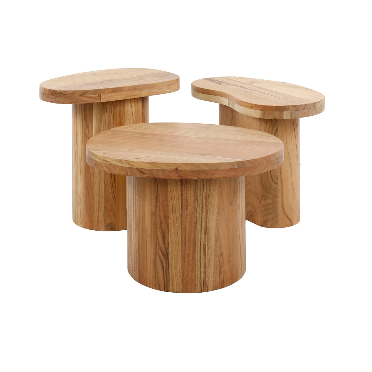 Coffee tables - Round coffee table set of 3 Adam robust acacia wood - Dimehouse