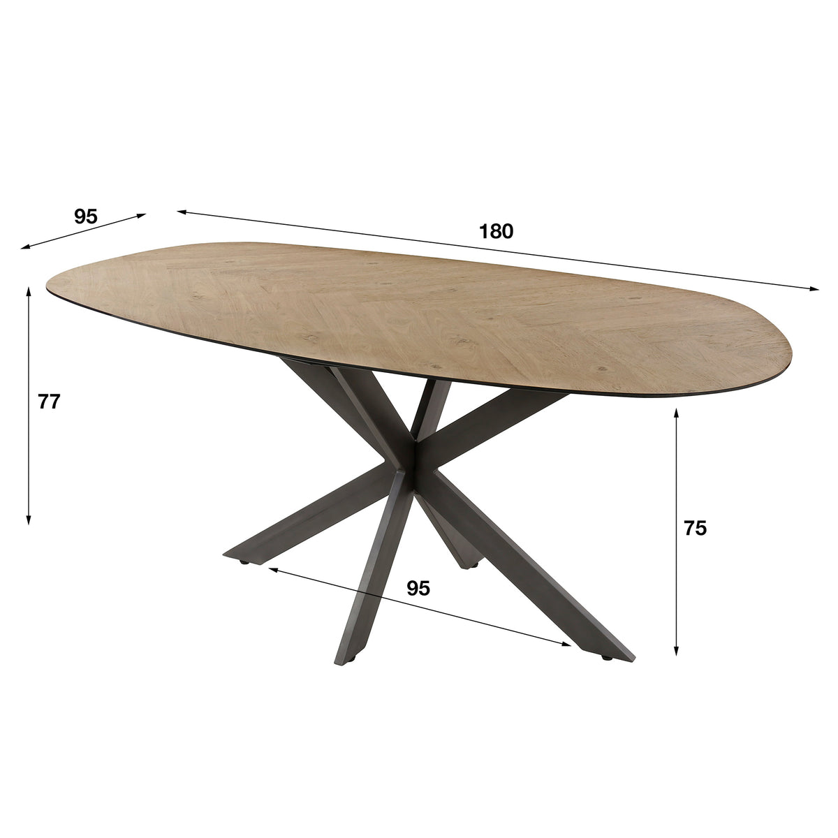 Dining tables - Organic Dining Table Annemé Herringbone 180 x 95 cm - Dimehouse