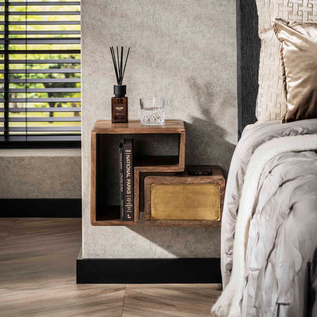 Bedside Tables - Solano Set of 2 Bedside Tables Solid Mango Sand Brass - Dimehouse