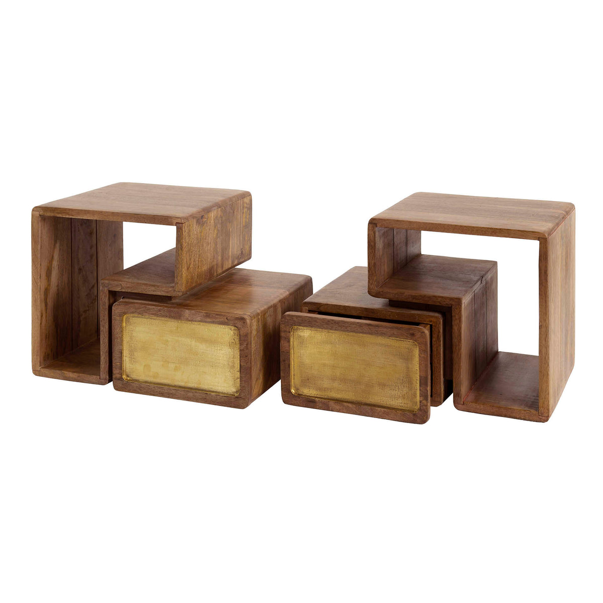 Bedside Tables - Solano Set of 2 Bedside Tables Solid Mango Sand Brass - Dimehouse