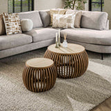 Coffee tables - Vento Curve Coffee table Ø75 solid mango sand set of 2 - Dimehouse