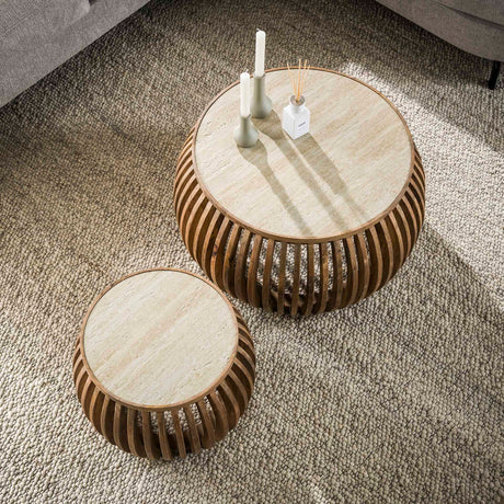 Coffee tables - Vento Curve Coffee table Ø75 solid mango sand set of 2 - Dimehouse