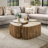 Coffee tables - Vento kidney-shaped coffee table set of 3 travertine solid mango sand - Dimehouse
