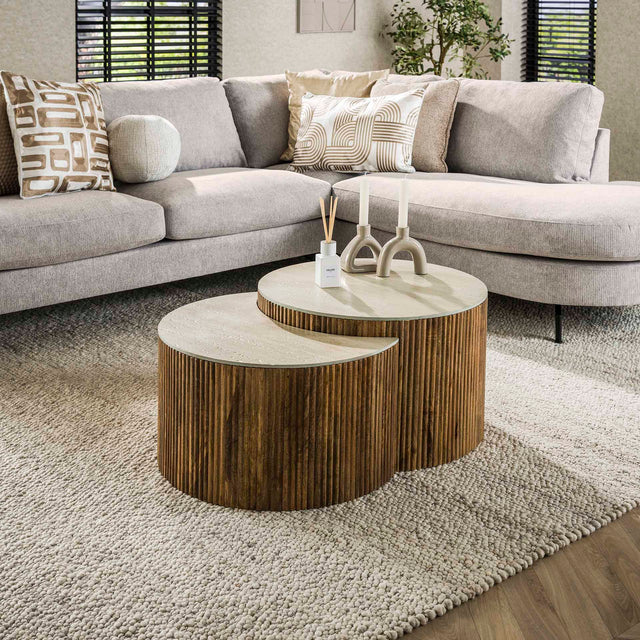 Coffee Tables - Vento Half Round Coffee Table Set Ø60 Solid Mango Sand - Dimehouse
