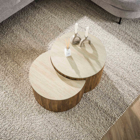 Coffee Tables - Vento Half Round Coffee Table Set Ø60 Solid Mango Sand - Dimehouse