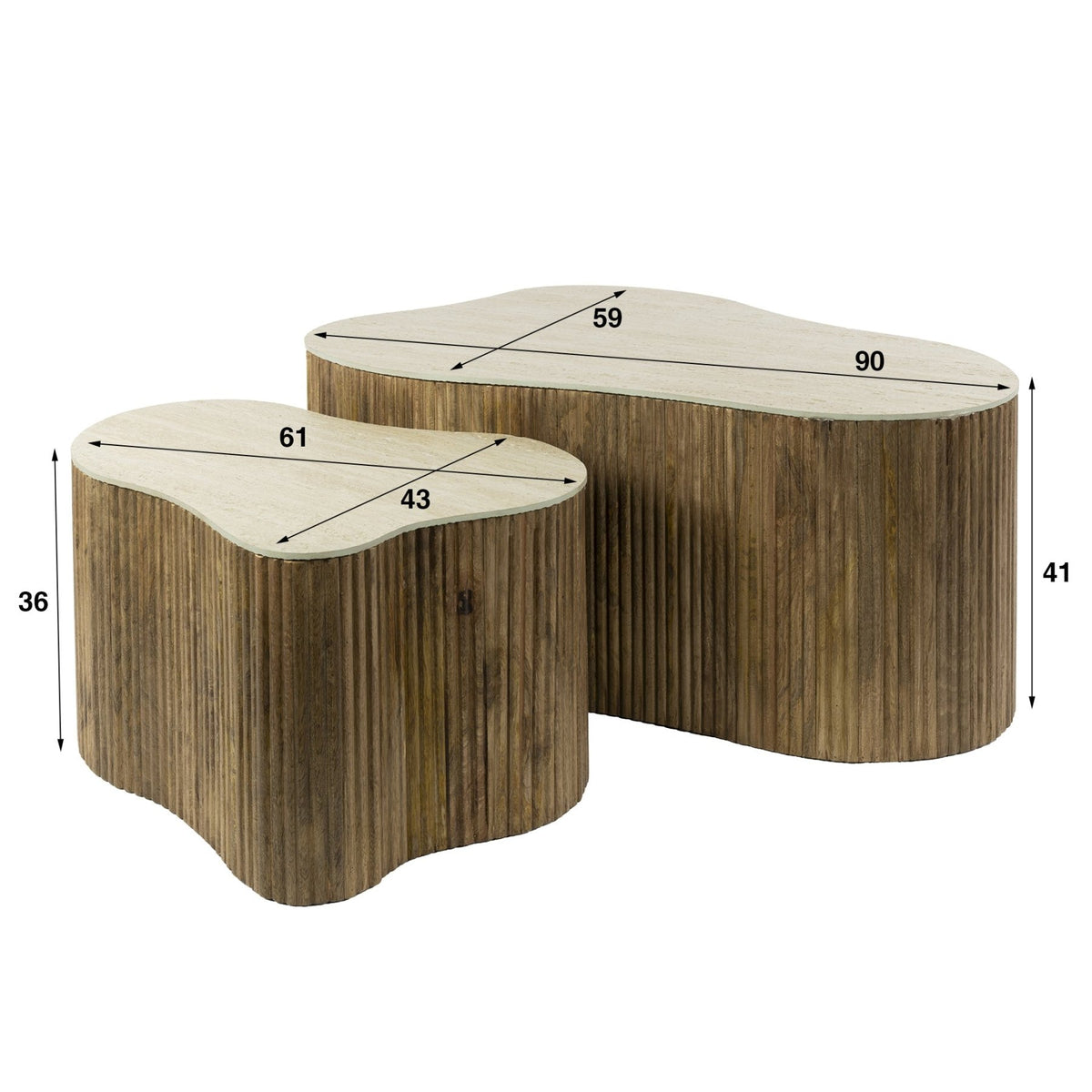 Coffee tables - Vento Set of 2 organic coffee tables in sand color Mango wood ceramic travertine - Dimehouse