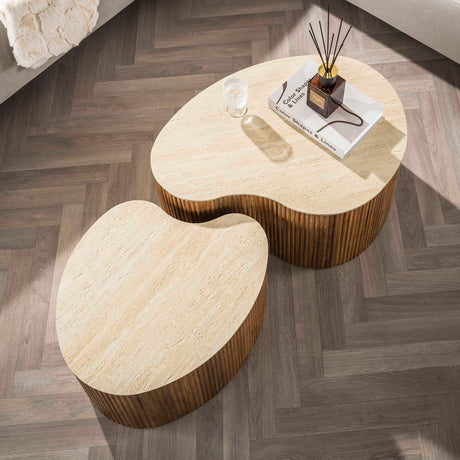 Coffee Tables - Vento Set of 2 Kidney Shaped Coffee Tables Mango Sand - Dimehouse