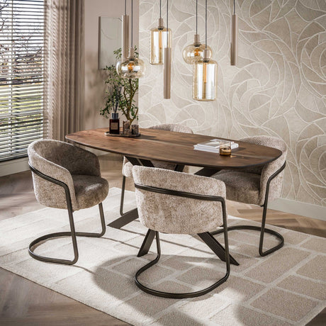 Dining tables - Danish oval dining table walnut brown solid acacia wood Tavon 150x90 cm - Dimehouse
