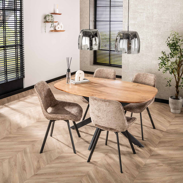 Dining tables - Danish oval dining table light solid acacia wood Tavon 150x90 cm - Dimehouse