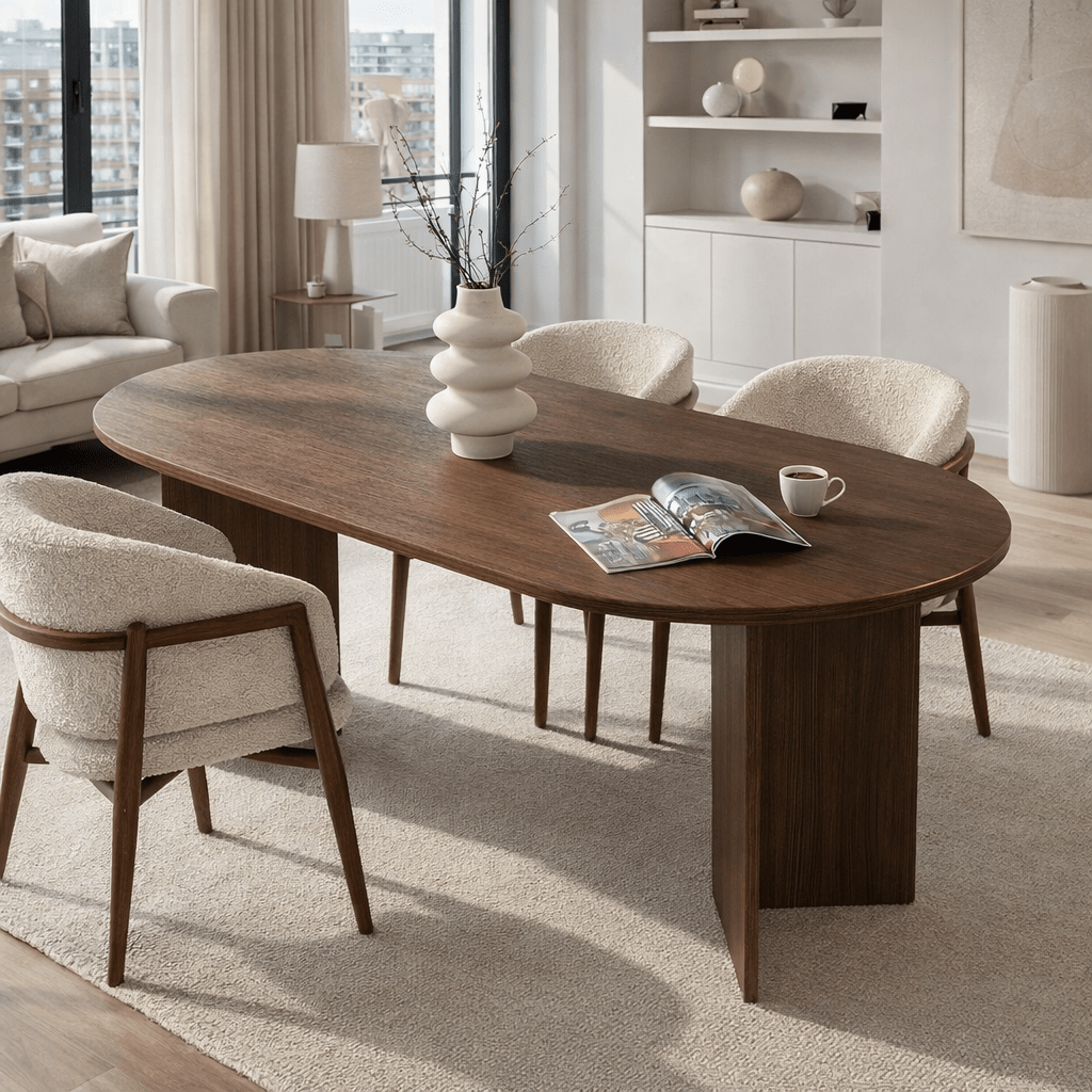 Dining tables - Oval dining table walnut melamine - Japandi - 180x89.5x75 cm - Sota - Dimehouse