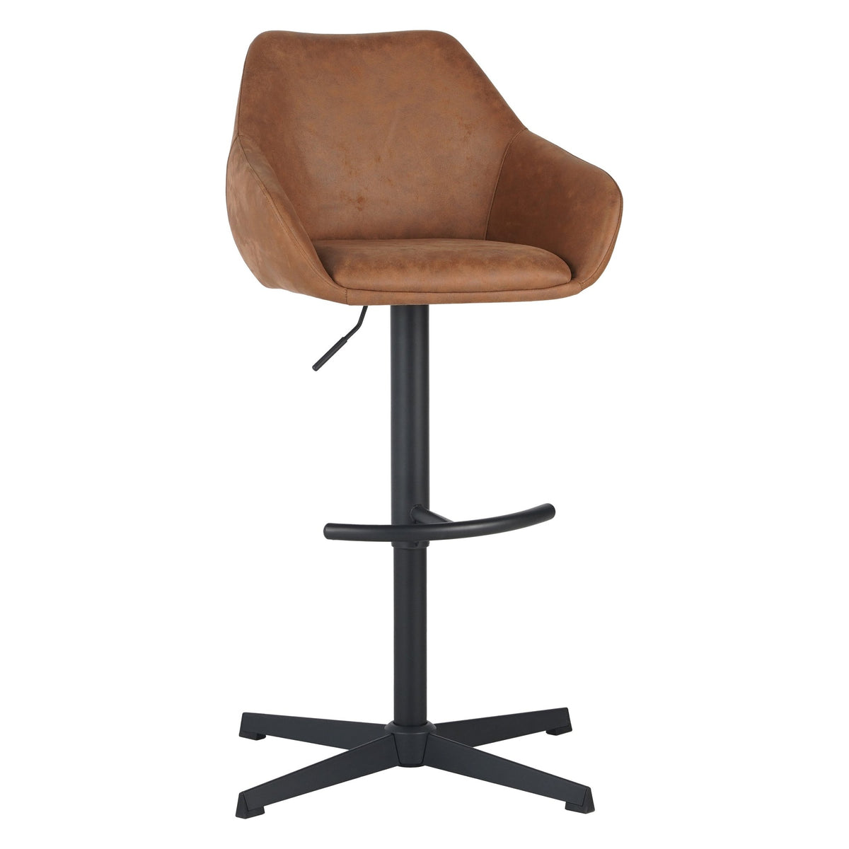 Bar Stools - Venom Bar Stool Cognac Eco - leather - Adjustable Swivel Bar Chair with Armrest - Dimehouse