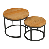 Coffee tables-Set of 2 round coffee tables natural Mango wood - industrial - Rosy-Dimehouse