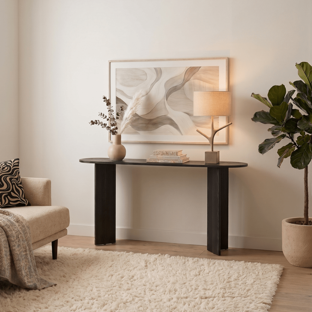 Side tables - Oval side table black melamine 150x35 cm - Sota - Dimehouse