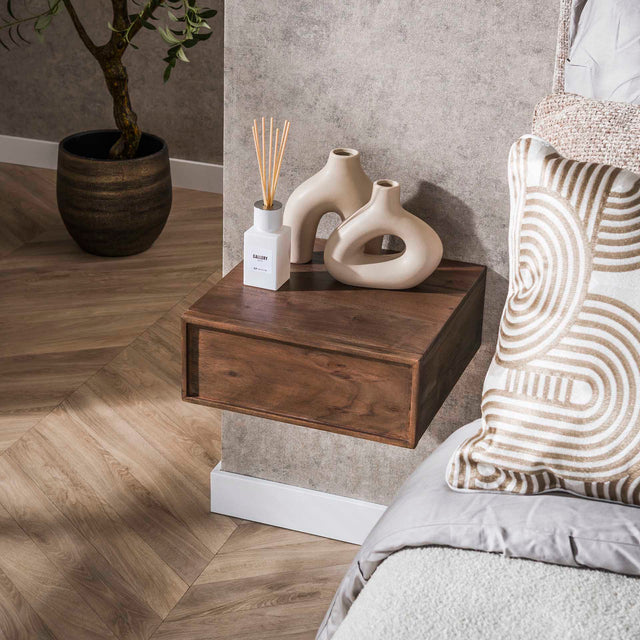 Bedside Tables - Floating Bedside Table Lio Acacia Drift Brown - Dimehouse