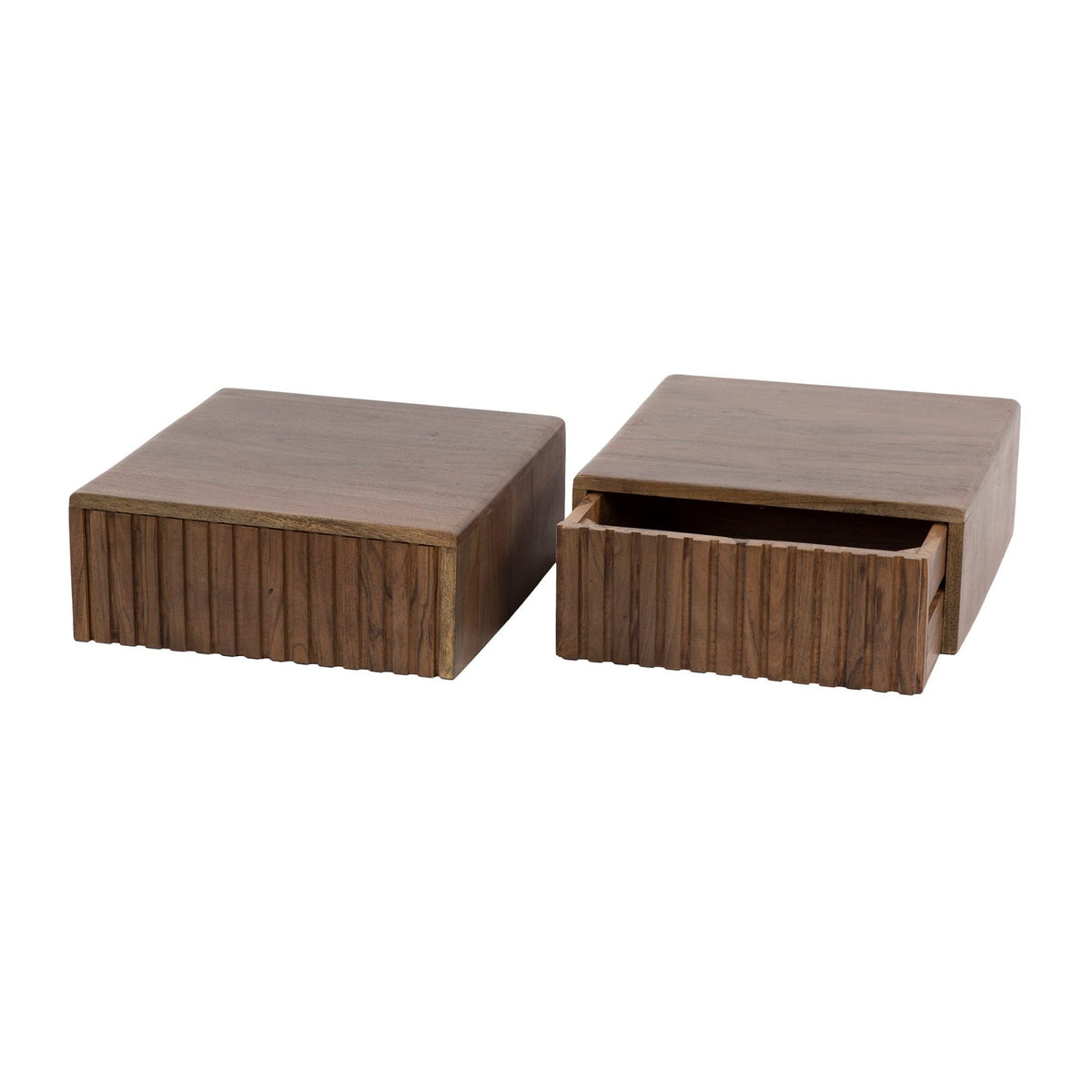 Bedside tables - Floating bedside table Dex Acacia wood Drift brown 1 drawer - Dimehouse
