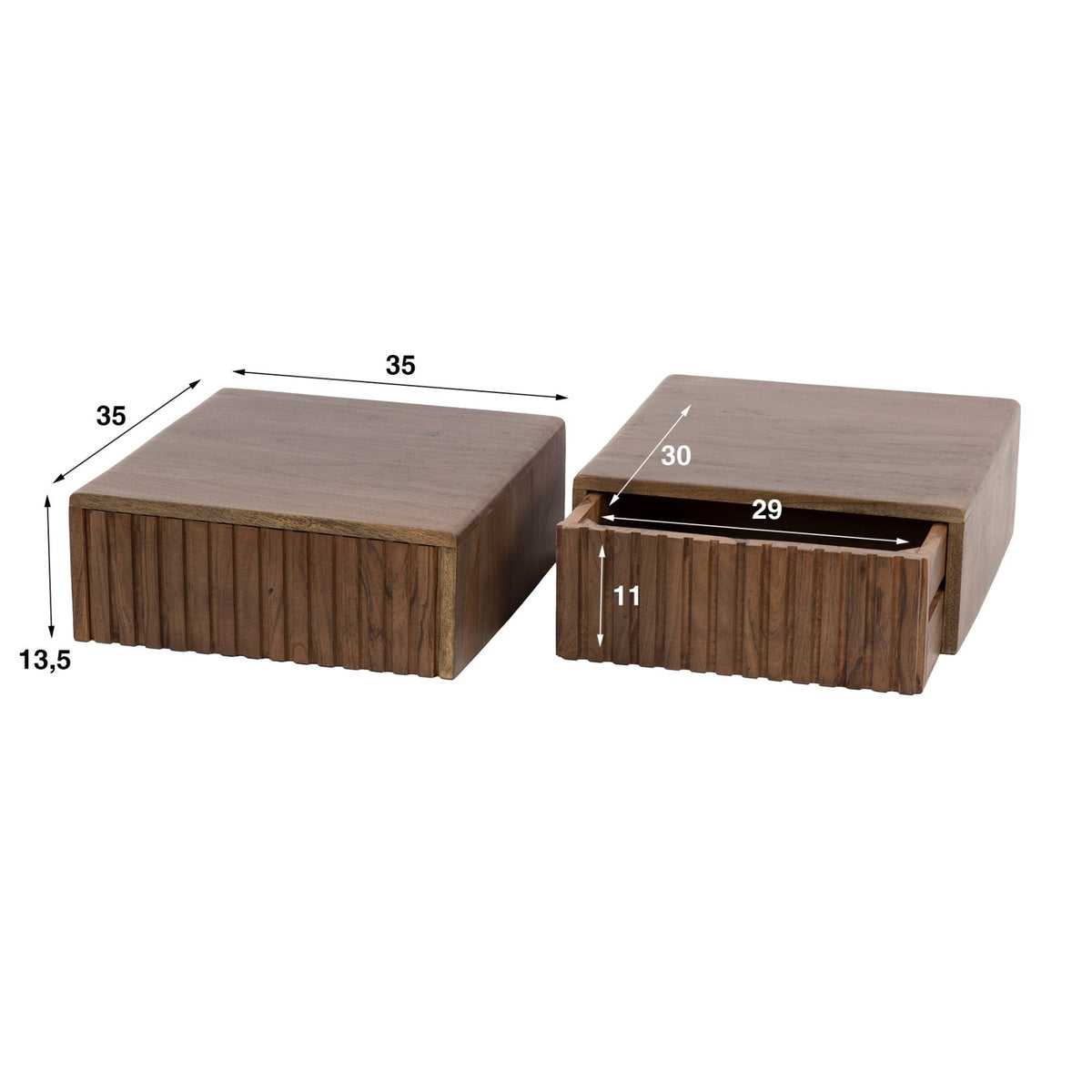 Bedside tables - Floating bedside table Dex Acacia wood Drift brown 1 drawer - Dimehouse