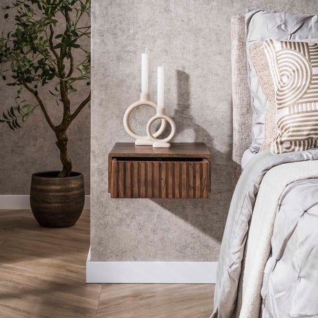 Bedside tables - Floating bedside table Dex Acacia wood Drift brown 1 drawer - Dimehouse