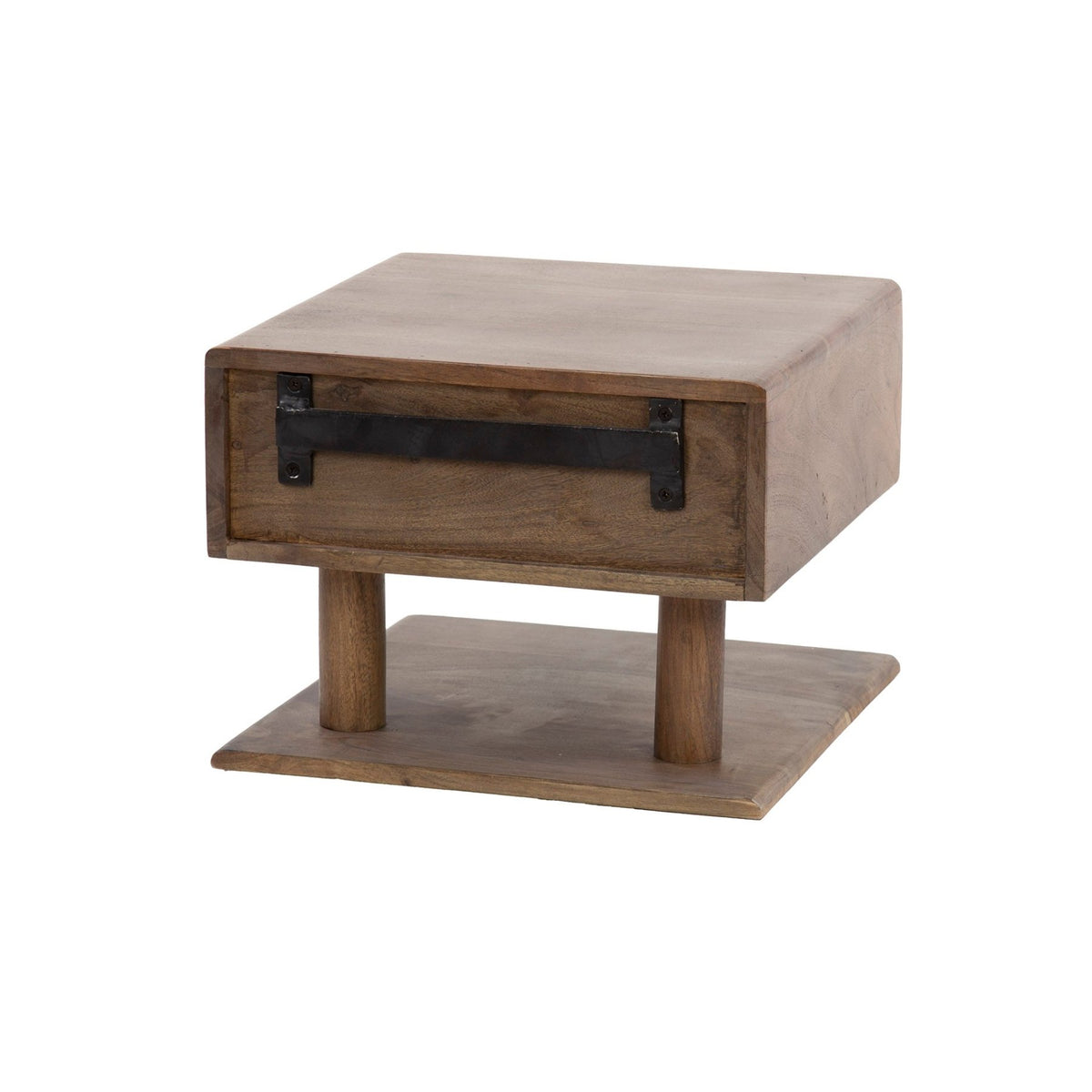 Bedside Tables - Floating Bedside Table Dex Acacia Wood Drift Brown 1 Drawer Open Shelf - Dimehouse