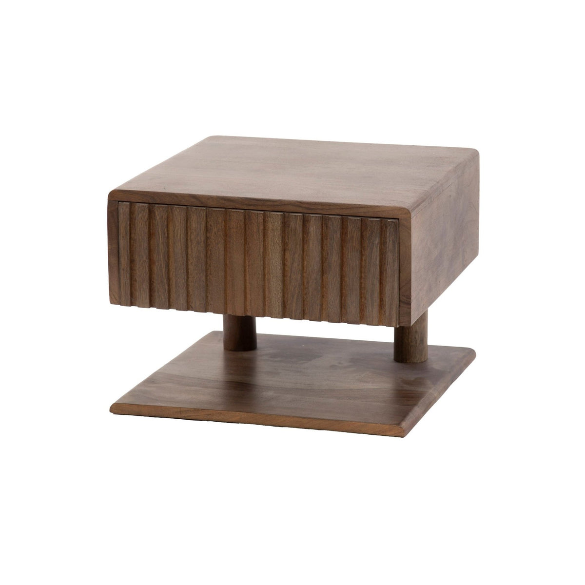 Bedside Tables - Floating Bedside Table Dex Acacia Wood Drift Brown 1 Drawer Open Shelf - Dimehouse