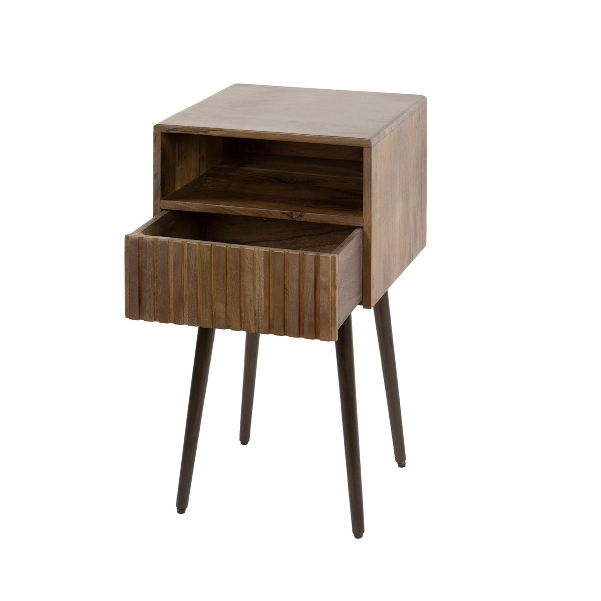 Bedside tables - Bedside table Oslo Acacia wood Drift Brown 1 Drawer - Dimehouse