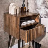 Bedside tables - Bedside table Oslo Acacia wood Drift Brown 1 Drawer - Dimehouse
