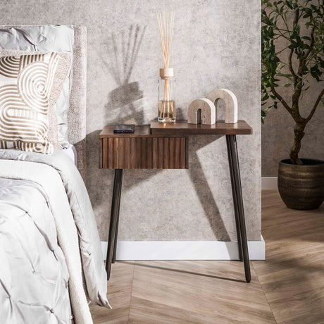 Bedside tables - Oslo Bedside Table Right Acacia Wood Drift Brown 1 Drawer - Dimehouse