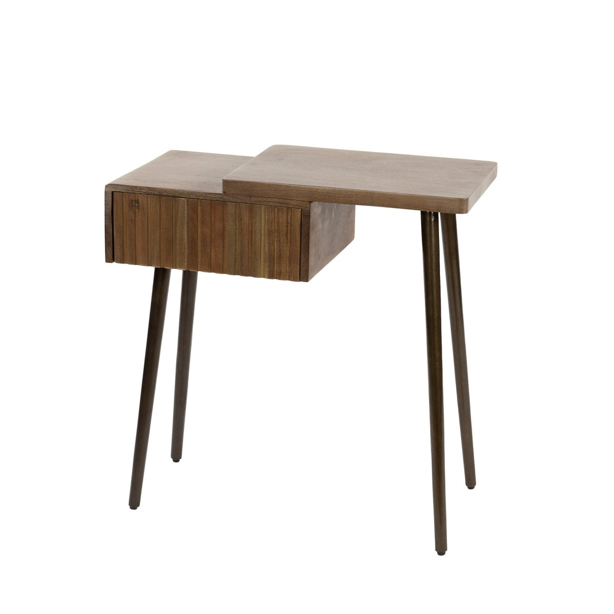 Bedside tables - Oslo Bedside Table Right Acacia Wood Drift Brown 1 Drawer - Dimehouse