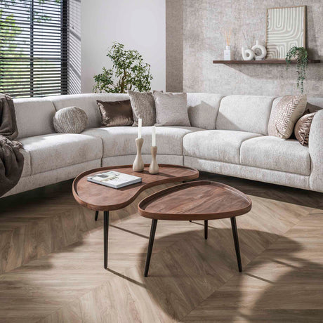 Coffee tables - Coffee table set Kira Organic Acacia Wood Brown Set of 2 - Dimehouse