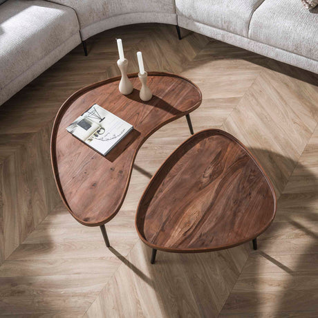 Coffee tables - Coffee table set Kira Organic Acacia Wood Brown Set of 2 - Dimehouse