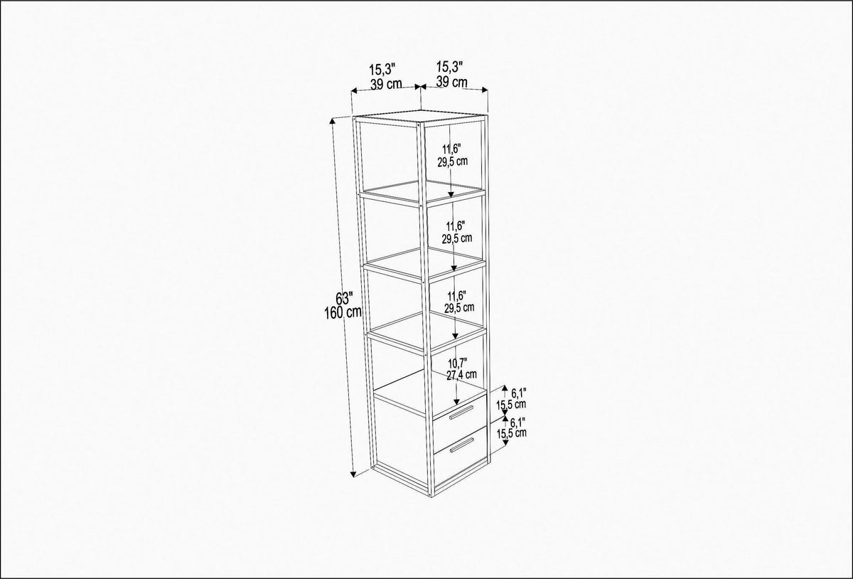 Bookcases - Bookcase Robbins White White Anthracite Melamine 39x160x39 cm - Dimehouse