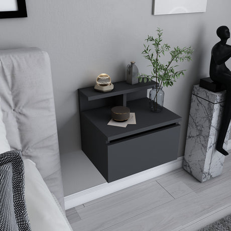 Bedside tables - Bedside table Alice Anthracite Melamine 39.8x35x35 cm - Dimehouse