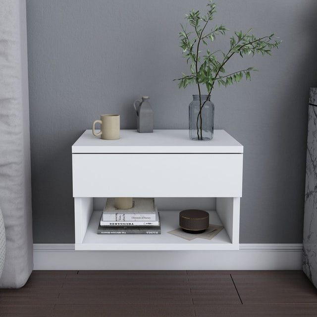 Bedside tables - Bedside table Jamot White Melamine 44.6x31.9x31.9 cm - Dimehouse