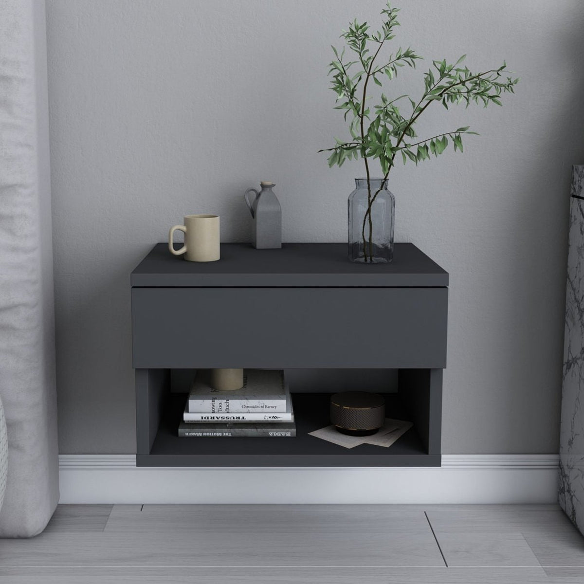 Bedside tables - Bedside table Jamot Anthracite Melamine 44.6x31.9x31.9 cm - Dimehouse