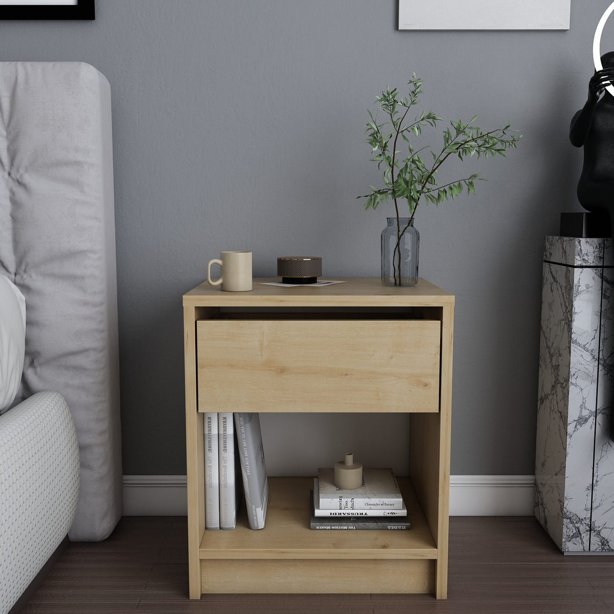 Sheridan bedside table in oak look 44.6 cm Melamine finished furniture panel