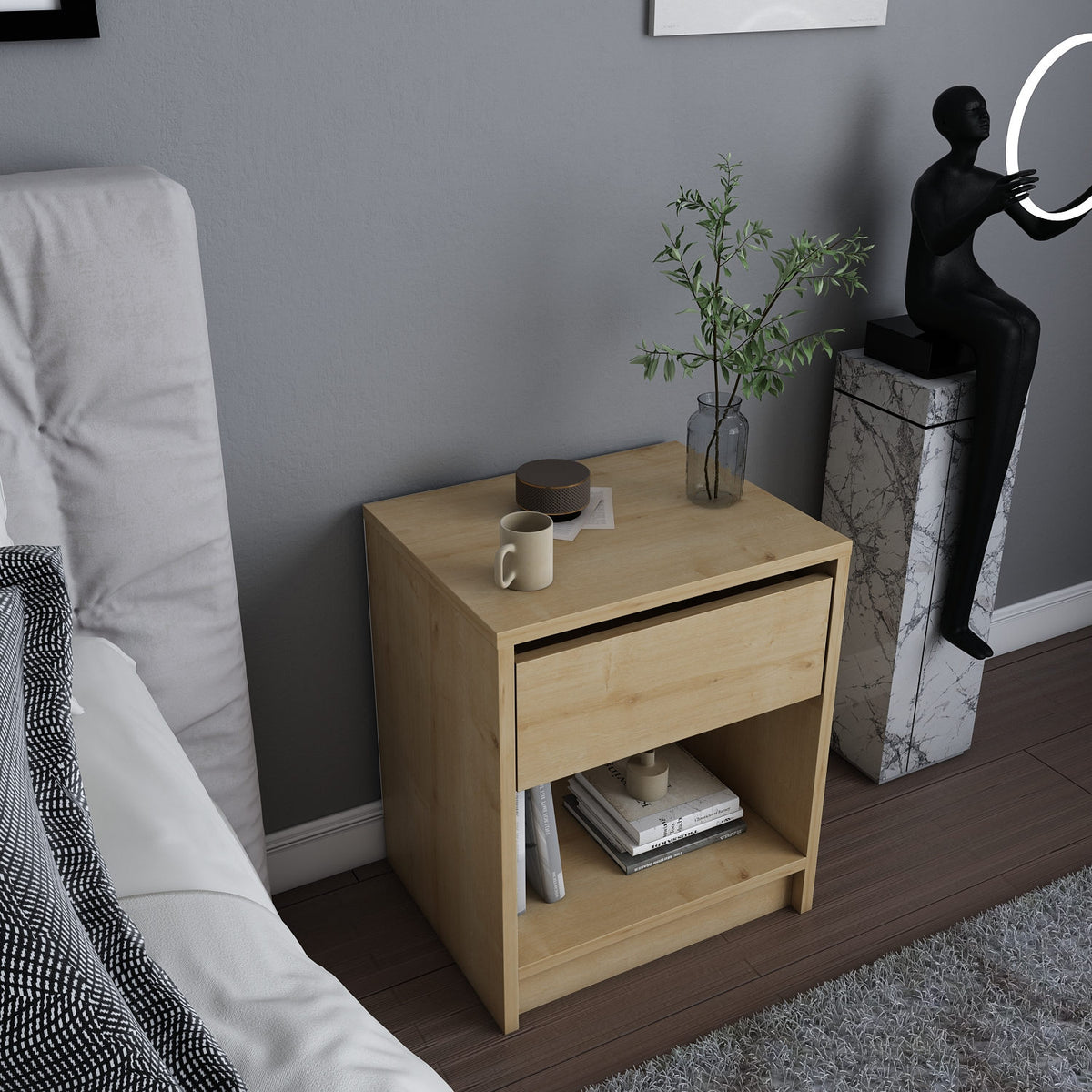 Sheridan bedside table in oak look 44.6 cm Melamine finished furniture panel