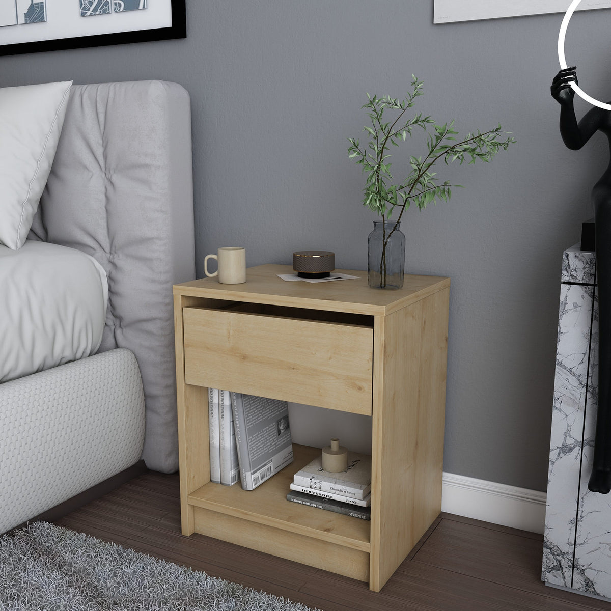 Sheridan bedside table in oak look 44.6 cm Melamine finished furniture panel
