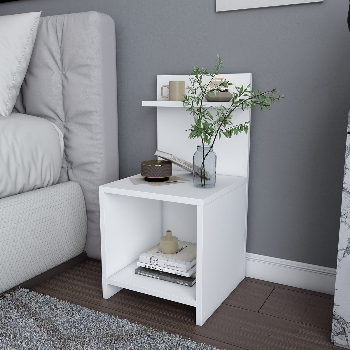 Ullman bedside table white 35.6 x 37.4 x 72 cm Melamine coated wood composite