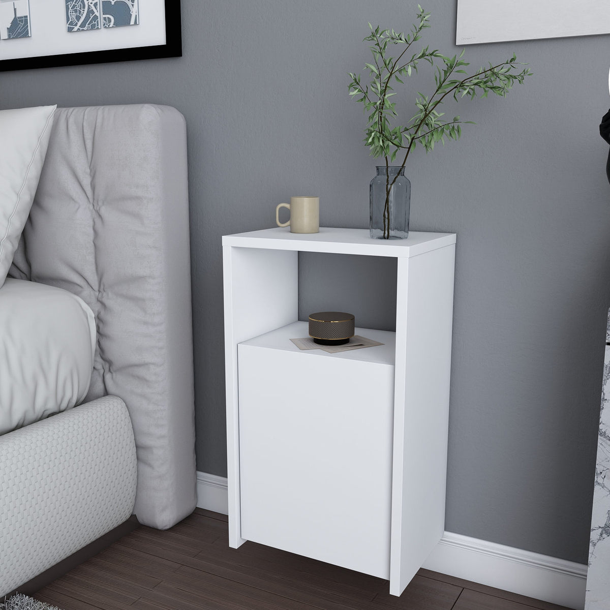 Carlin bedside table white 36 cm Melamine coated wood composite