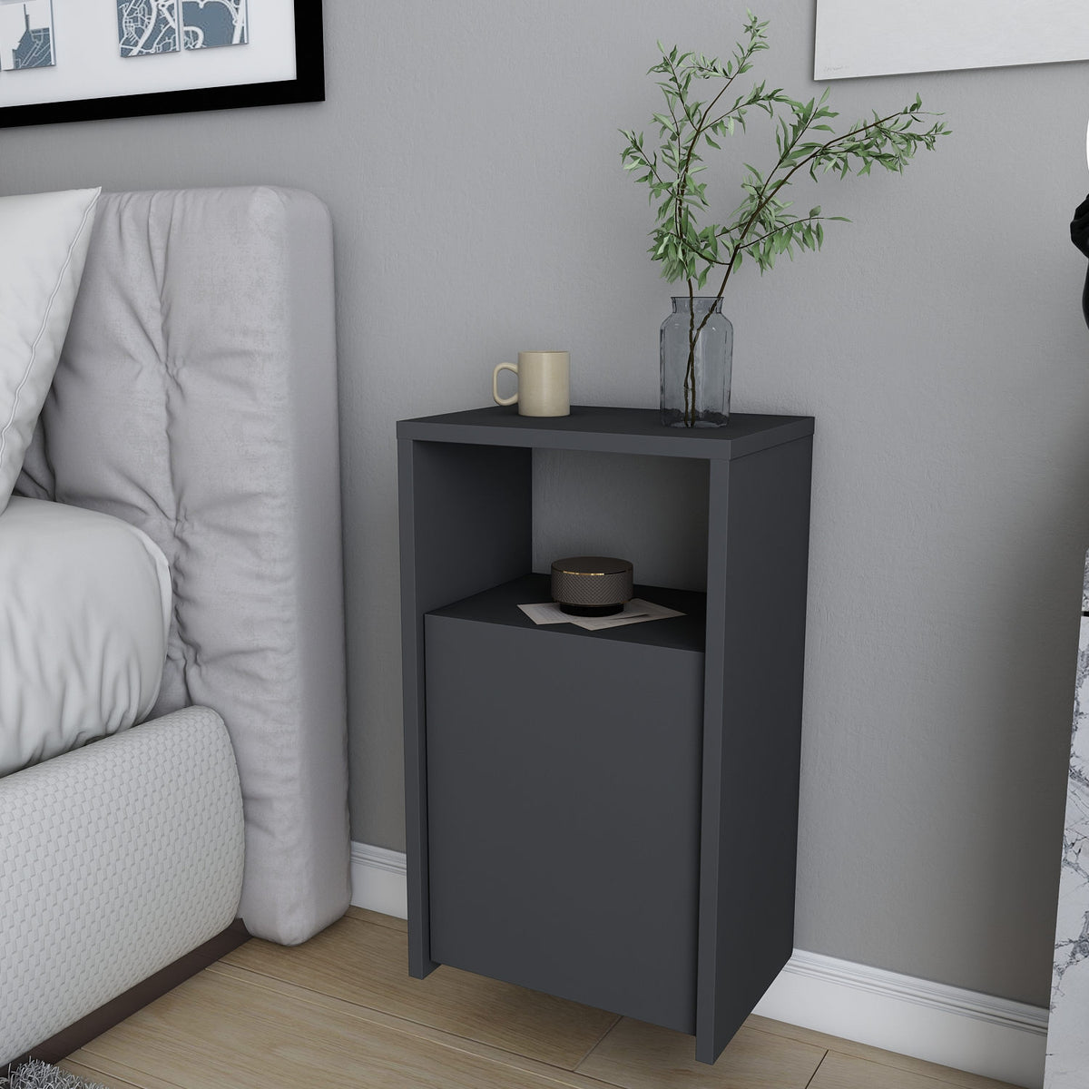 Carlin bedside table anthracite 61.4 cm Melamine-faced wood composite