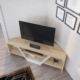Sares TV cabinet oak look white 120 cm White and oak look Melamine coated wood composite