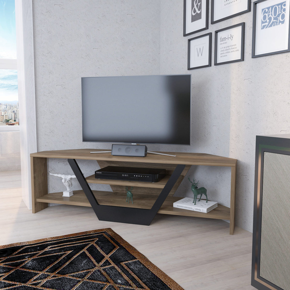 Sares TV cabinet walnut look with black 120 cm Walnut look / Black Melamine coated furniture panel