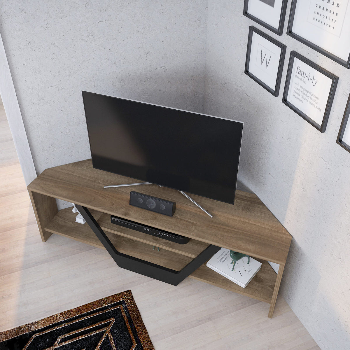 Sares TV cabinet walnut look with black 120 cm Walnut look / Black Melamine coated furniture panel