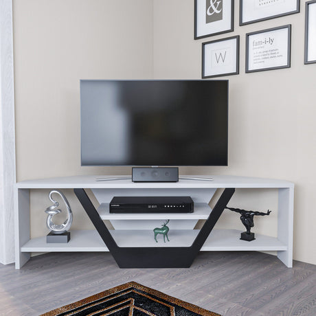 Sares TV cabinet white-black 120 cm White, Black Melamine coated wood composite