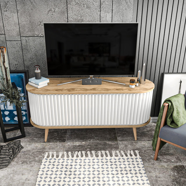 TV Furniture - TV Furniture Stor Oak White Melamine 140x64x43 cm - Dimehouse