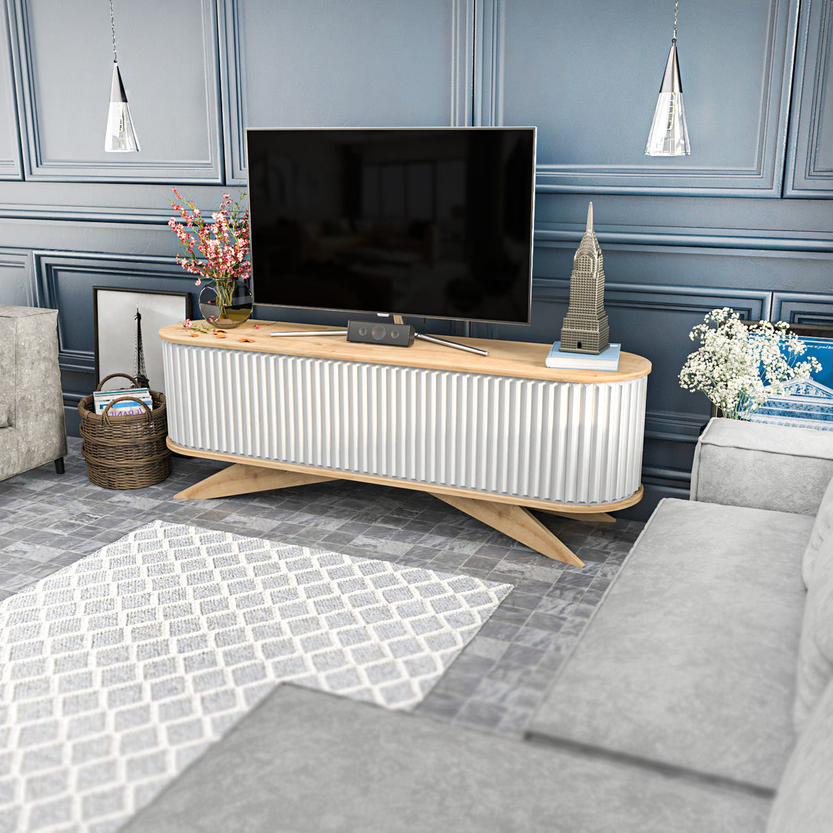 TV Furniture - TV Furniture Stor Saffier White Melamine 180x60x43 cm - Dimehouse