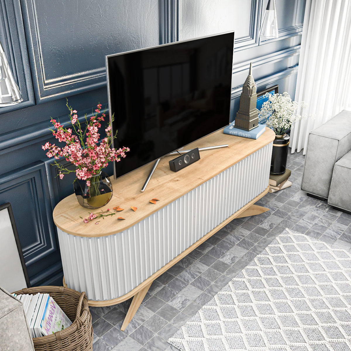 TV Furniture - TV Furniture Stor Saffier White Melamine 180x60x43 cm - Dimehouse