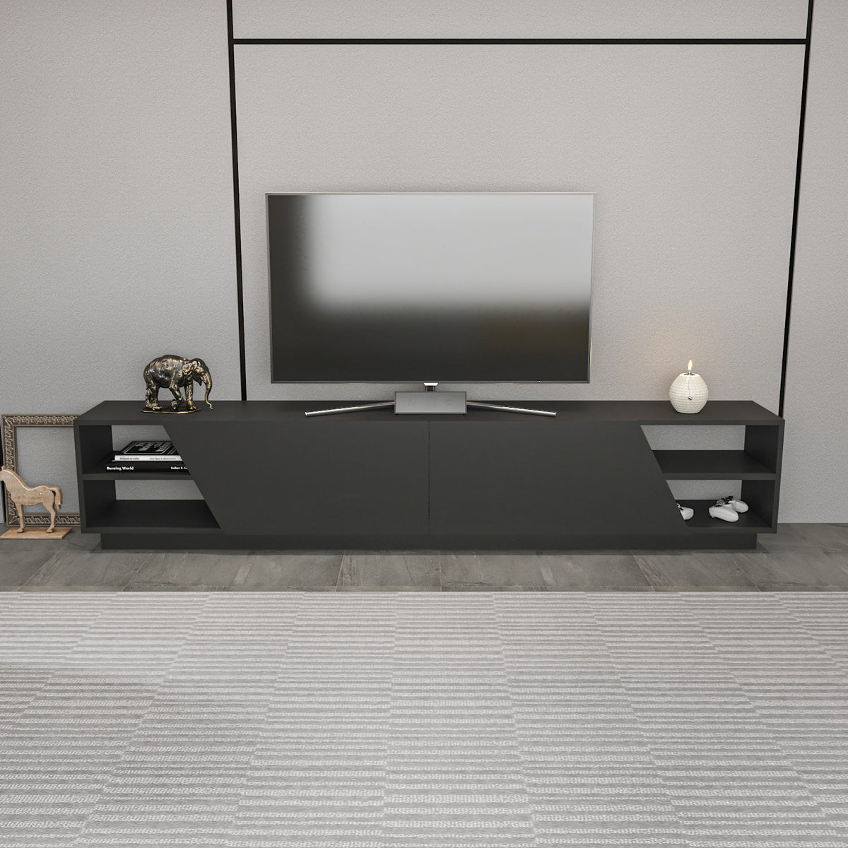 TV Furniture - TV Furniture Rhodes Anthracite Melamine 240x47.4x37.1 cm - Dimehouse