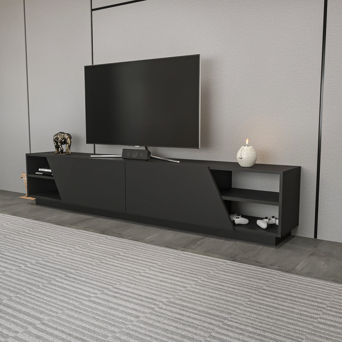 TV Furniture - TV Furniture Rhodes Anthracite Melamine 240x47.4x37.1 cm - Dimehouse