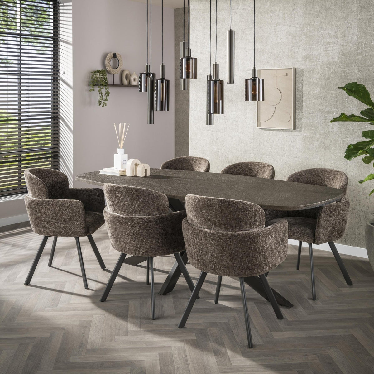 Dining tables - Dining table Danish Oval Virello Bronze Liquid Metal 215 cm - Dimehouse